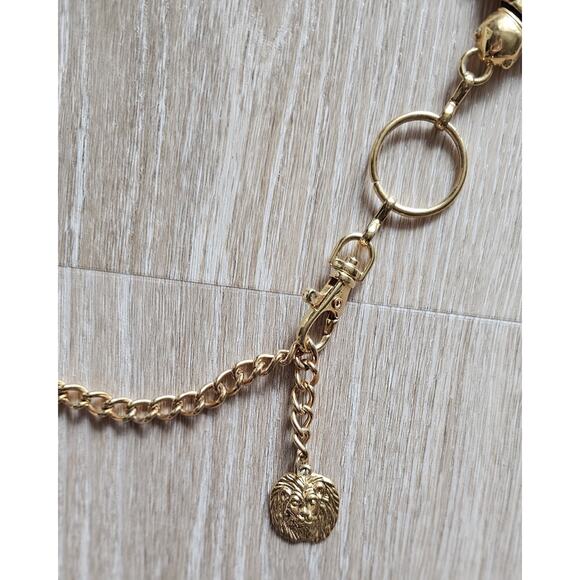 Vintage Anne Klein Gold Tone Turtle Chain Belt Lion Head Logo Charm Runway 80s main image 8